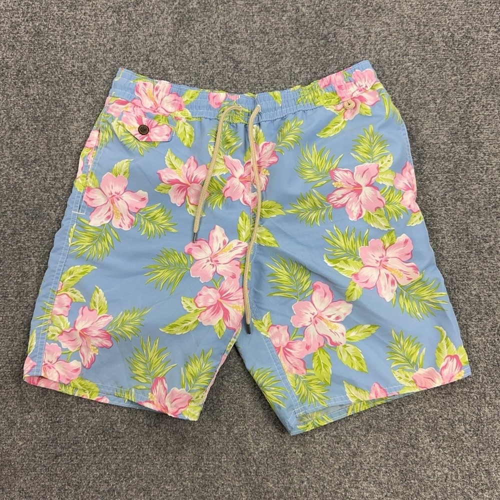 Polo Ralph Lauren Swim Trunks Mens Small Blue Floral Mesh Lined Drawstring